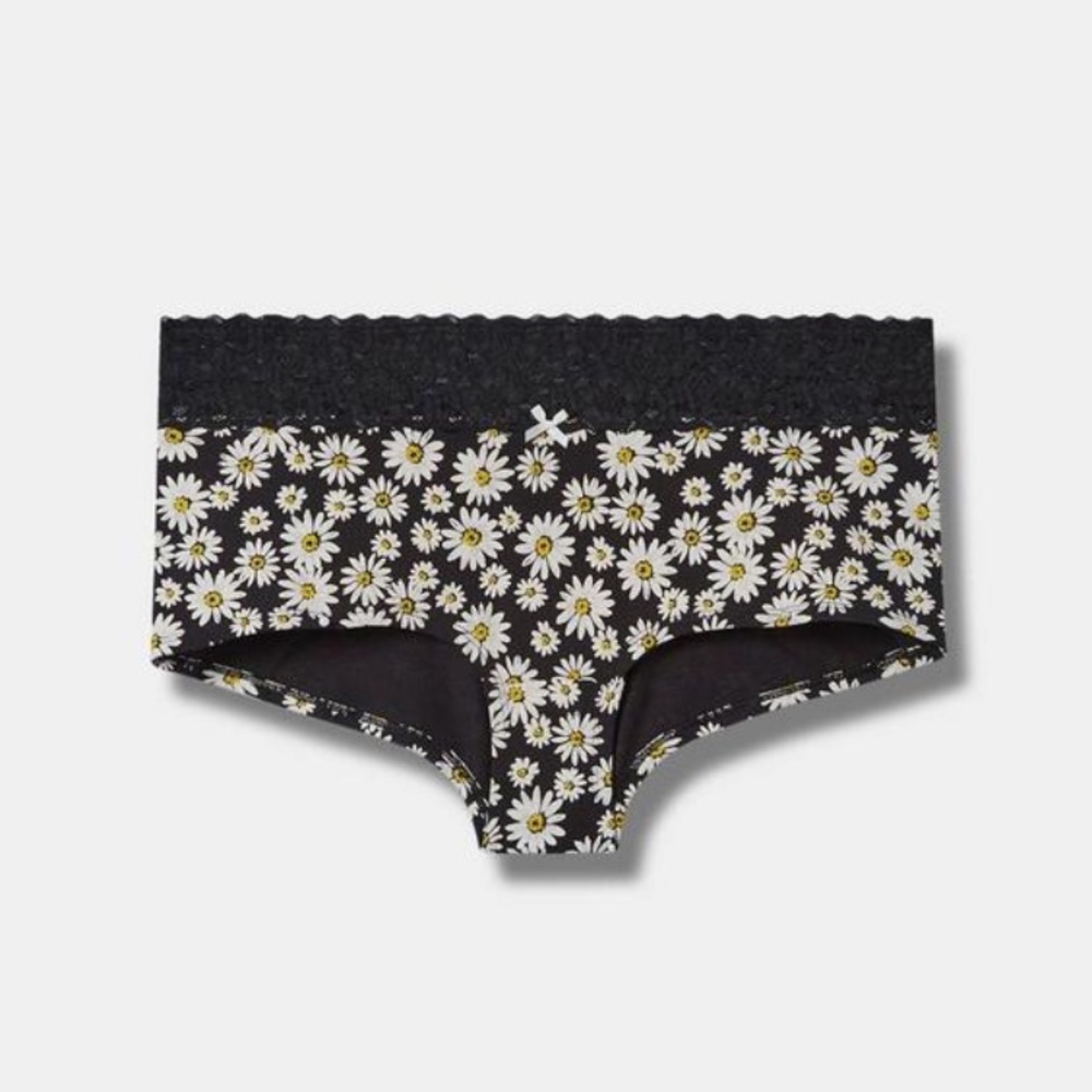 Torrid Cotton Mid Rise Boyshort Lace Trim Panty